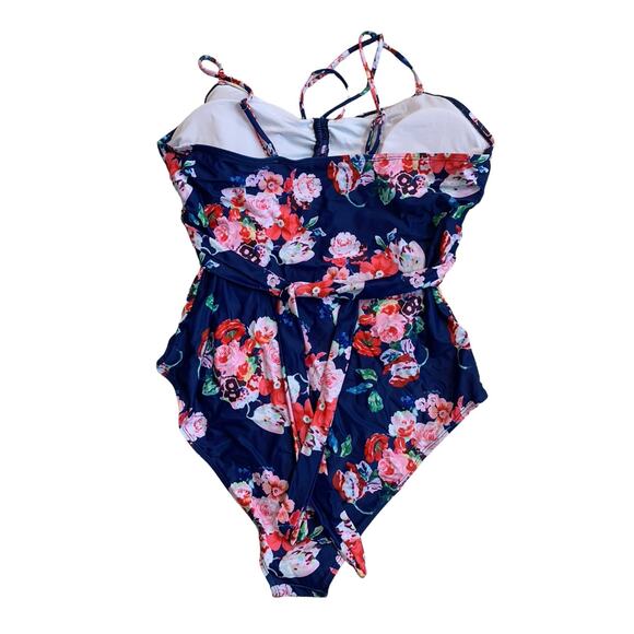 SHEIN Women's 3X Swimsuit One Piece Roched Tropical Light Padding Adjustable NEW - Picture 3 of 7